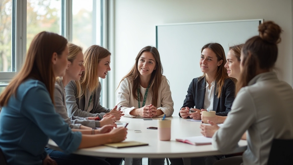 Skupina študentov diskutuje počas jazyka konverzačného kurzu