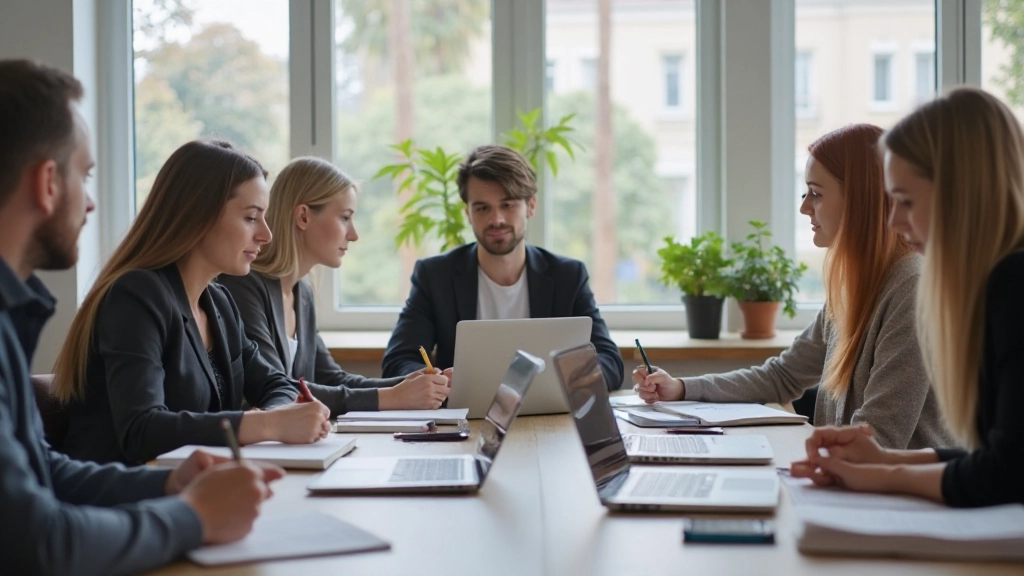 Študenti pracujú počas pokročilého jazykového kurzu s moderným učebným materiálom