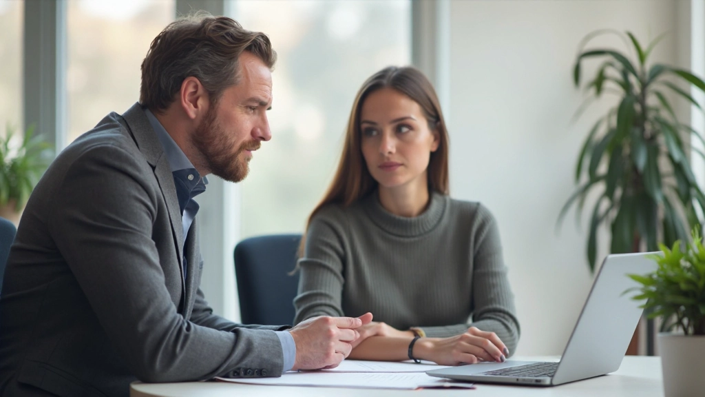 Učiteľ a študent diskutujú o učebných cieľoch pri stole s notebookom a poznámkami