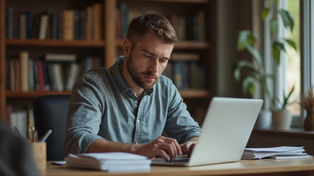 Študent pracuje s online jazykovými kurzami na počítači