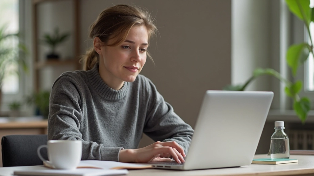 Študent pracuje na počítači s online jazykovým kurzom a poznámkami